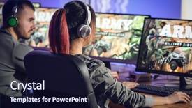  Presentation with video games playing - PPT layouts enhanced with playing video games at tournament background and a wine colored foreground