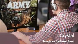  Presentation with video games playing - PPT theme enhanced with playing video games at tournament background and a gray colored foreground