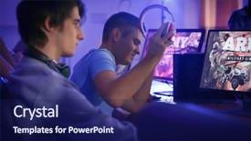  Presentation with video games playing - Audience pleasing presentation consisting of playing video games at tournament backdrop and a navy blue colored foreground