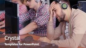  Presentation with video games playing - Presentation theme featuring playing video games at tournament background and a violet colored foreground