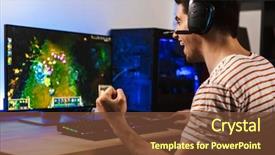  Presentation with video games playing - PPT layouts with playing video games on computer background and a tawny brown colored foreground