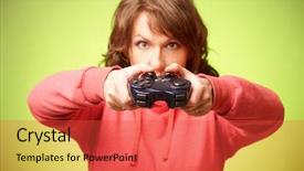  Presentation with beautiful green - Slide set consisting of playing videogame over green background background and a  colored foreground