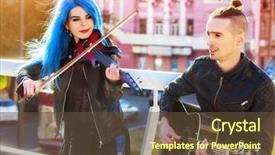  Presentation with jazz music - Beautiful slides featuring playing viola woman and man backdrop and a tawny brown colored foreground