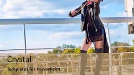  Presentation with outdoor festival - Presentation theme consisting of playing viola woman perform music background and a coral colored foreground