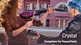  Presentation with performer - PPT theme featuring playing violin and guitar music background and a dark gray colored foreground