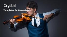  Presentation with young children playing multicultural - Presentation design enhanced with playing violin in dark room background and a  colored foreground