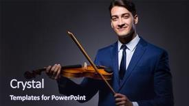  Presentation with dark - Colorful slide set enhanced with playing violin in dark room backdrop and a  colored foreground