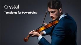  Presentation with young children playing multicultural - PPT theme consisting of playing violin in dark room background and a dark gray colored foreground