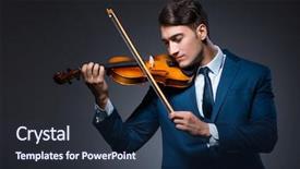  Presentation with dark - Beautiful slide deck featuring playing violin in dark room backdrop and a navy blue colored foreground