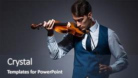  Presentation with young children playing - PPT theme having playing violin in dark room background and a ocean colored foreground