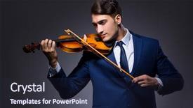  Presentation with young children playing - Slide deck with playing violin in dark room background and a wine colored foreground