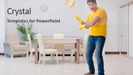  Presentation with music man in suit guitar - Slide set having playing virtual guitar with broom background and a light gray colored foreground