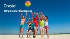  Presentation with beach volleyball - Beautiful presentation theme featuring playing volleyball on the beach backdrop and a ocean colored foreground