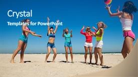  Presentation with beach ball - Amazing theme having playing volleyball passing the ball backdrop and a ocean colored foreground