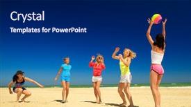  Presentation with beach volleyball - Slide set consisting of playing volleyball passing the ball background and a dark gray colored foreground