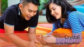  Presentation with young man and a woman - PPT layouts featuring playing with a magic cube background and a coral colored foreground