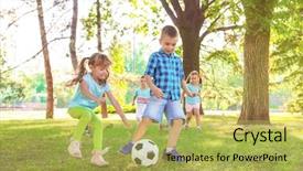  Presentation with children playing - Slides with playing with ball in park background and a yellow colored foreground