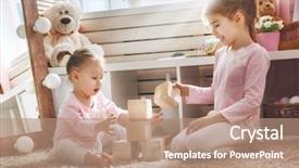  Presentation with two cute sisters playing - Cool new PPT layouts with playing with blocks happy girl backdrop and a coral colored foreground