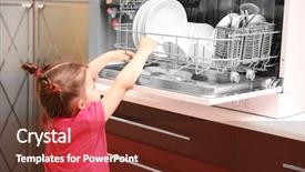  Presentation with hipster girl playing tetris game - Beautiful PPT layouts featuring playing with dishwasher in kitchen backdrop and a  colored foreground