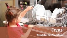  Presentation with kitchen utensils - Beautiful slide deck featuring playing with dishwasher in kitchen backdrop and a  colored foreground