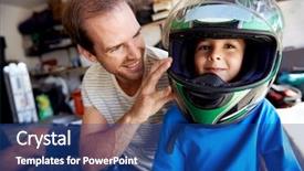  Presentation with motorbike - Colorful presentation theme enhanced with playing with fathers motorbike helmet backdrop and a ocean colored foreground