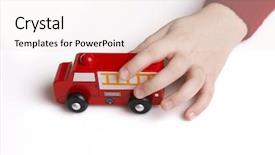  Presentation with fire department - Cool new PPT theme with playing with fire department toy backdrop and a sky blue colored foreground