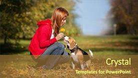  Presentation with beagle dog - PPT theme featuring playing with her beagle dog background and a tawny brown colored foreground
