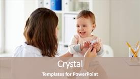  Presentation with baby medical - Cool new PPT theme with playing with stethoscope on medical backdrop and a light gray colored foreground
