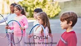  Presentation with kids playing - Presentation theme featuring playing with tires in summer background and a coral colored foreground