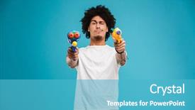  Presentation with guns - PPT theme featuring playing with two water guns background and a teal colored foreground