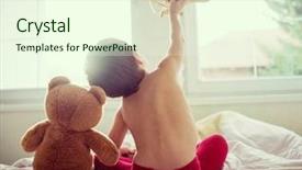  Presentation with kid bedroom - Slide deck with playing with wooden toy airplane background and a cream colored foreground