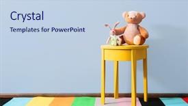  Presentation with blue yellow - Cool new slides with playroom - yellow bedside table with toys backdrop and a sky blue colored foreground
