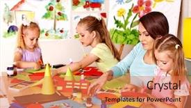  Presentation with paper cutting - Presentation featuring playschool - children cutting out scissors paper background and a coral colored foreground