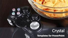  Presentation with snacks - Slide set consisting of playstation - black game controllers and bowl background and a dark gray colored foreground