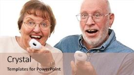 Presentation with video game - Presentation theme having playstation - happy senior couple play video background and a coral colored foreground
