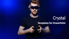 Presentation with controller - Amazing slide deck having playstation - passionate gamer with controller headphones backdrop and a navy blue colored foreground