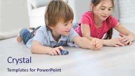  Presentation with kids playing - Theme having playtime - kids playing with toy cars background and a sky blue colored foreground