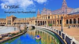  Presentation with espana - Beautiful slide deck featuring plaza de espana sevilla spain backdrop and a light blue colored foreground