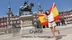  Presentation with tourist - Audience pleasing theme consisting of plaza mayor screaming with spain backdrop and a mint green colored foreground