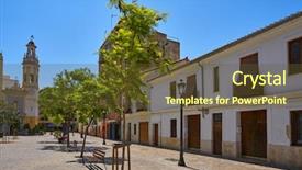  Presentation with city church - Presentation design enhanced with plaza patraix square and church background and a tawny brown colored foreground