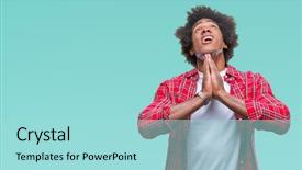  Presentation with praying hands - Presentation consisting of plead - afro american man over isolated background and a arctic colored foreground
