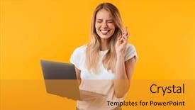  Presentation with good luck - Audience pleasing PPT layouts consisting of plead - portrait of a cheerful young backdrop and a gold colored foreground
