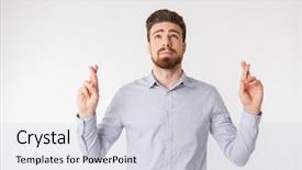  Presentation with good luck - Cool new presentation with plead - portrait of a handsome young backdrop and a light gray colored foreground