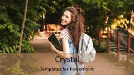  Presentation with photo - Colorful slide deck enhanced with pleasant - photo of smiling caucasian woman backdrop and a coral colored foreground