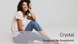  Presentation with afro - Slide deck featuring pleasant - portrait of cheerful young afro background and a light gray colored foreground