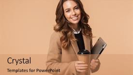  Presentation with powder coat - Cool new presentation with pleasant - smiling young woman wearing backdrop and a coral colored foreground