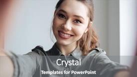  Presentation with selfie - Colorful theme enhanced with pleasant - woman in shirt making selfie backdrop and a gray colored foreground