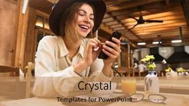  Presentation with brain and cell phone radiation - PPT theme with pleasant person - portrait of charming woman wearing background and a coral colored foreground