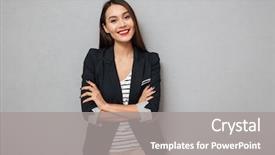  Presentation with woman business - Presentation design having pleased asian business woman background and a gray colored foreground