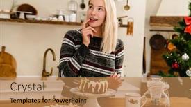  Presentation with tea tasting - Amazing slide deck having pleased-beautiful-girl-tasting-christmas backdrop and a coral colored foreground